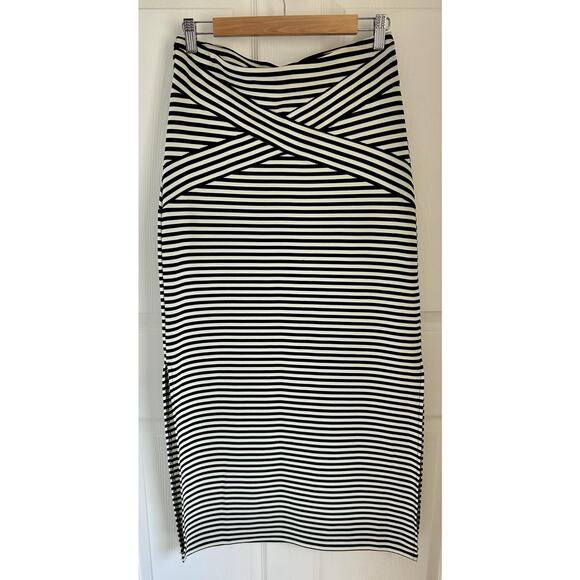 Vintage 90's Black and White Striped Slitted Maxi Skirt Size Small - Picture 6 of 7